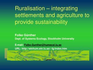 Ruralisation – integrating settlements and agriculture to provide sustainability