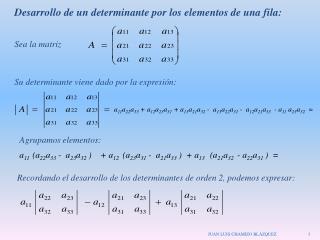 Desarrollo de un determinante por los elementos de una fila: