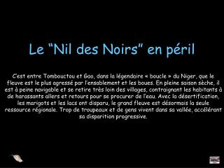 Le “Nil des Noirs” en péril