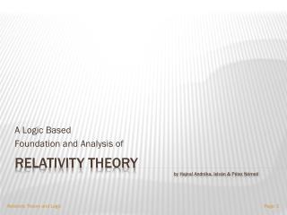 Relativity Theory by Hajnal Andréka , István &amp; Péter Németi