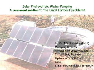 Solar Photovoltaic Water Pumping A permanent solution to the Small farmers’ problems
