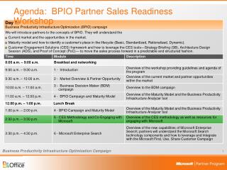 Agenda: BPIO Partner Sales Readiness Workshop