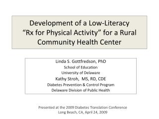 Development of a Low-Literacy “Rx for Physical Activity” for a Rural Community Health Center