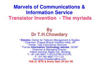 Marvels of Communications &amp; Information Service Transistor Invention - The myriads