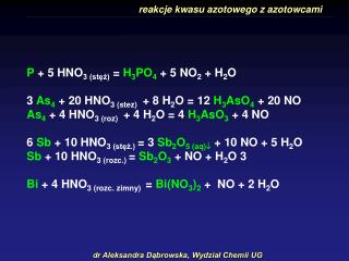 reakcje kwasu azotowego z azotowcami