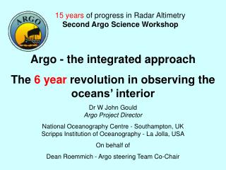 Argo - the integrated approach The 6 year revolution in observing the oceans’ interior