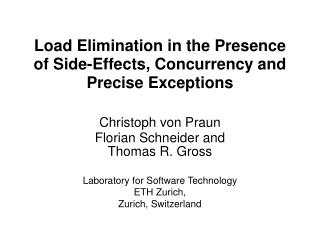 Load Elimination in the Presence of Side-Effects, Concurrency and Precise Exceptions