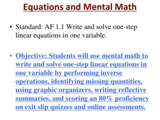 Equations and Mental Math
