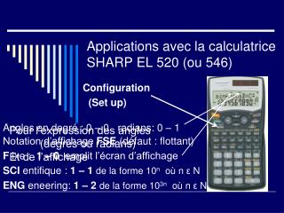Applications avec la calculatrice SHARP EL 520 (ou 546)