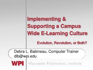 Implementing &amp; Supporting a Campus Wide E-Learning Culture