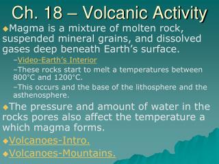 Ch. 18 – Volcanic Activity