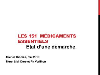 Les 151 médicaments essentiels