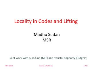Locality in Codes and Lifting