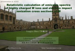 Relativistic calculation of emission spectra of highly charged W ions and electron impact