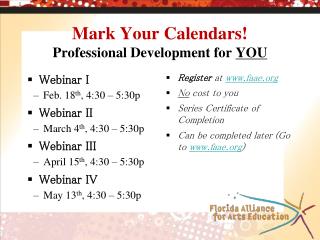 Mark Your Calendars! Professional Development for YOU
