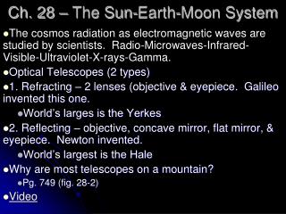 Ch. 28 – The Sun-Earth-Moon System