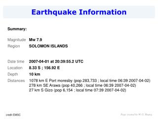 Earthquake Information