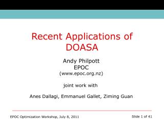 Andy Philpott EPOC (epoc.nz) joint work with Anes Dallagi, Emmanuel Gallet, Ziming Guan