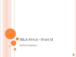 MLA Style—Part II