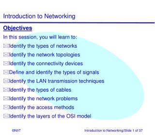 Objectives In this session, you will learn to: Identify the types of networks