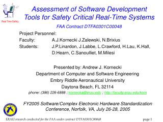 Project Personnel: Faculty: 	A.J.Kornecki J.Zalewski, N.Brixius