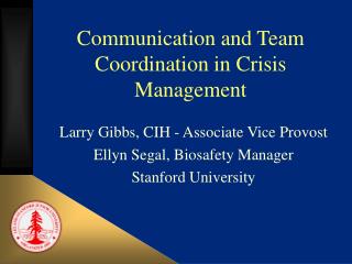 Communication and Team Coordination in Crisis Management