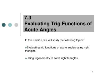 7.3 Evaluating Trig Functions of Acute Angles