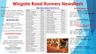 Wingate Road Runners Newsflash