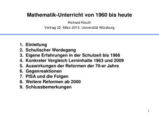 Mathematik-Unterricht von 1960 bis heute