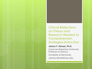 Critical Reflections on Theory and Research Related to Comprehension Strategies Instruction