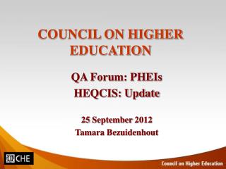 COUNCIL ON HIGHER EDUCATION