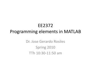 EE2372 Programming elements in MATLAB