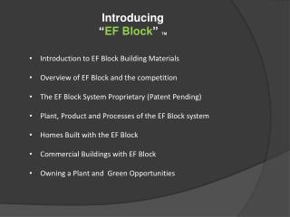 Introduction to EF Block Building Materials Overview of EF Block and the competition