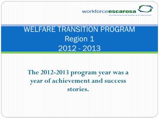 WELFARE TRANSITION PROGRAM Region 1 2012 - 2013