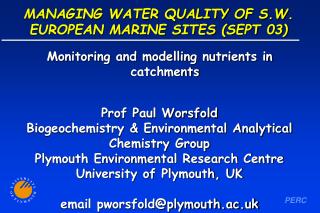 MANAGING WATER QUALITY OF S.W. EUROPEAN MARINE SITES (SEPT 03)