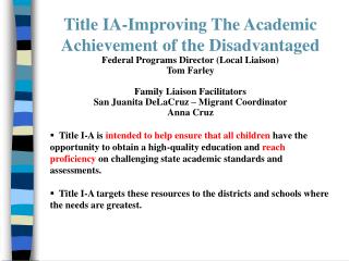 Title IA-Improving The Academic Achievement of the Disadvantaged