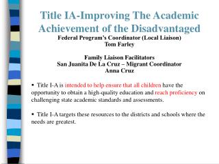 Title IA-Improving The Academic Achievement of the Disadvantaged