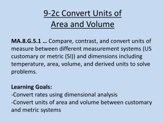 9-2c Convert Units of Area and Volume