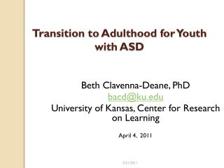 Transition to Adulthood for Youth with ASD