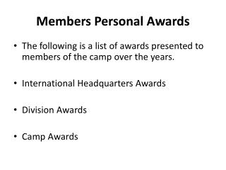 Members Personal Awards