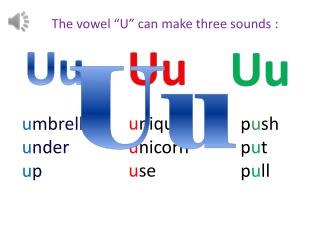 The v owel “U” can make t hree sounds :