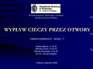 WYPŁYW CIECZY PRZEZ OTWORY materiał dydaktyczny - wersja 1.1
