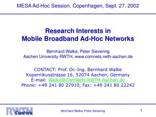 MESA Ad-Hoc Session, Copenhagen, Sept. 27, 2002