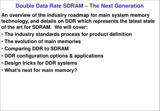 Double Data Rate SDRAM – The Next Generation