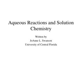 Aqueous Reactions and Solution Chemistry