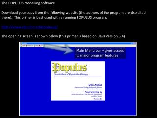 The POPULUS modelling software