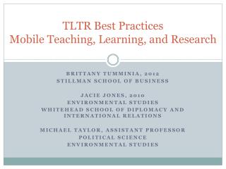 TLTR Best Practices Mobile Teaching, Learning, and Research