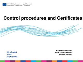 Control procedures and Certificates