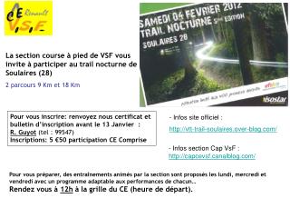 La section course à pied de VSF vous invite à participer au trail nocturne de Soulaires (28)