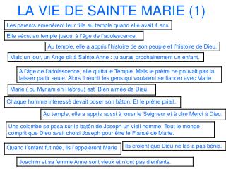 LA VIE DE SAINTE MARIE (1)